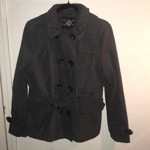 Charcoal grey hooded peacoat